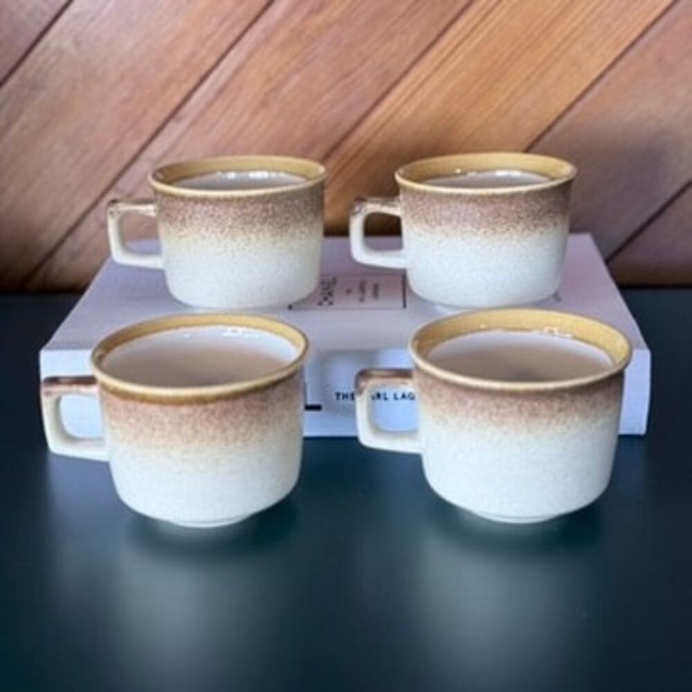 Vintage Mikasa Stylekraft Stone Wheat Cups Saucers Set of 4 Japan MCM Pottery